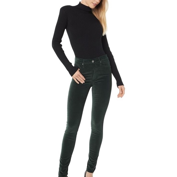 AG Adriano Goldschmied Farrah Skinny High Rise Dark Green Velvet Jeans Size 25